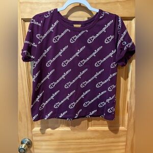 Champion Women's Allover Logo
Print Crop T-Shirt size M